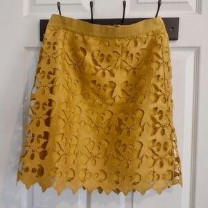 LOFT Mustard Floral Cutout Skirt